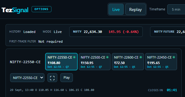 Temporary Tez Signal interface preview for synchronised Options context
